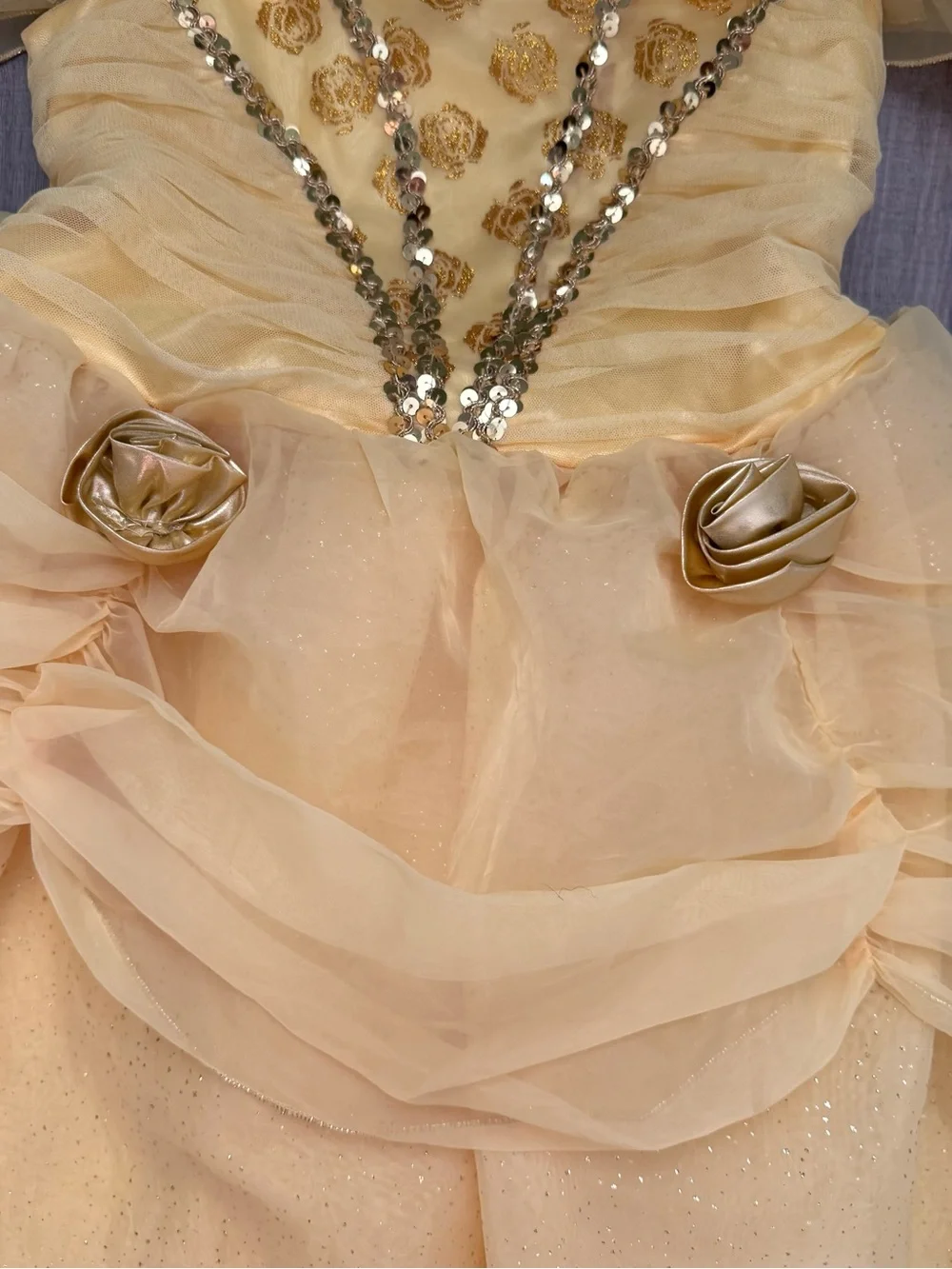 Disney Store Gold Belle Sparkle Princess Girls Kids 9/10 Tulle Dress Costume
